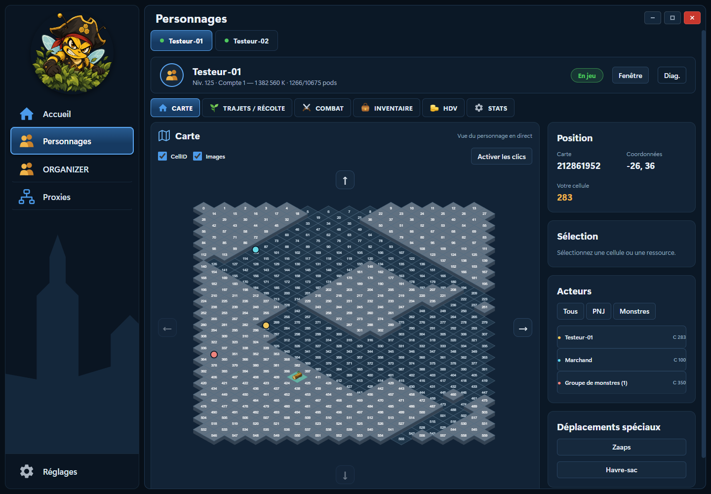 Carte interactive de BEE DOFUS en thème nocturne