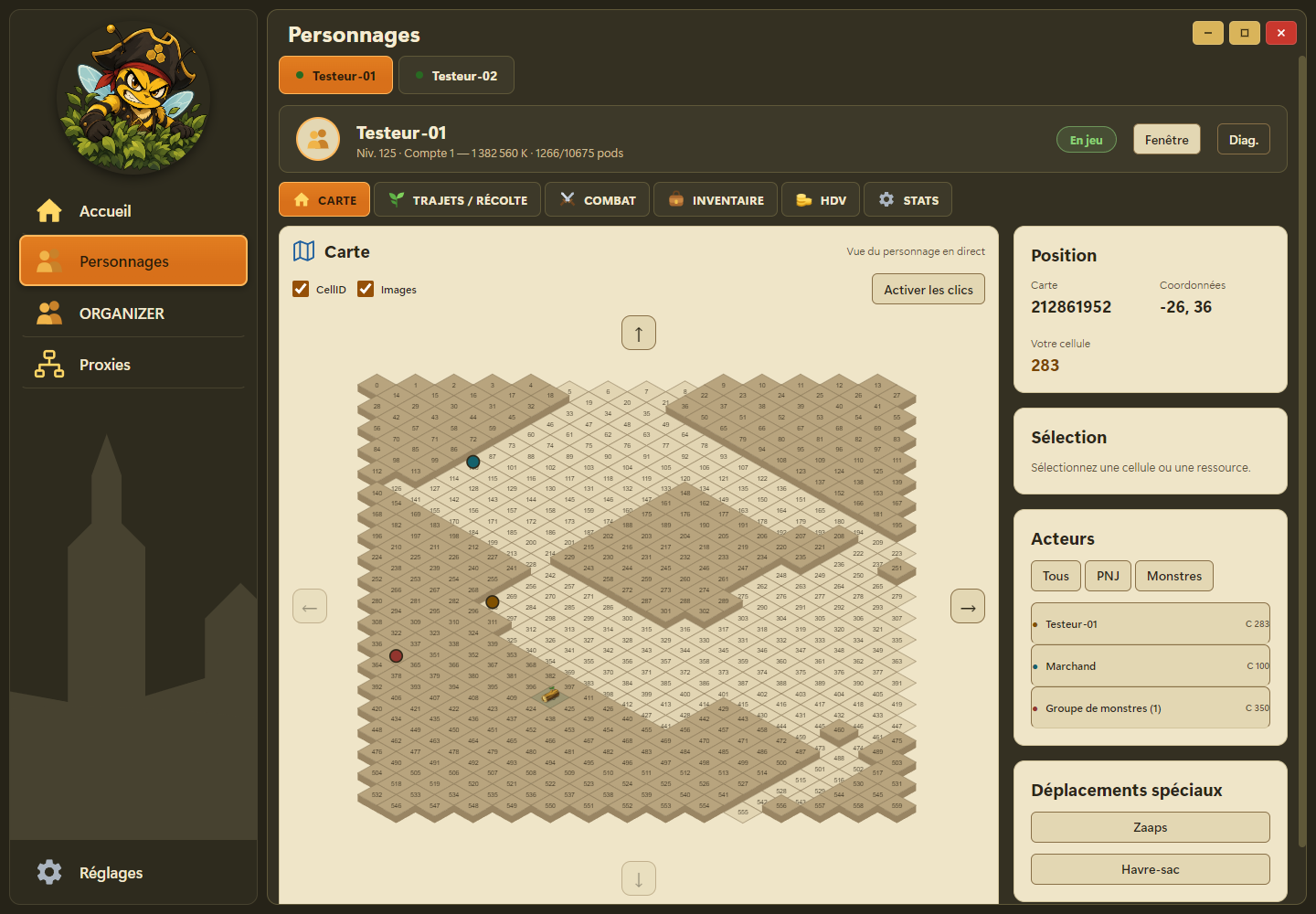 Carte interactive de BEE DOFUS en thème parchemin